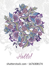 Template design for card. Invitation cards with floral elements. Hand drawn floral ornaments.