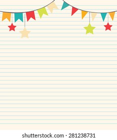 template design card for note page with flags and stars