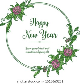Template design of card or poster happy new year, with graphic green leafy floral frame. Vector