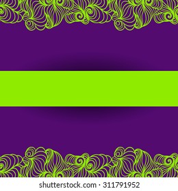 Template . Design . Card . Purple background . The element of manual drawing. Seamless border . Vector.