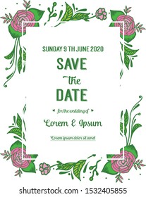 Template design for card save the date, with ornament art of rose wreath frame. Vector
