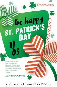 Template design cards, banner, poster for St. Patrick's Day. Clover in modern style. Vector illustration