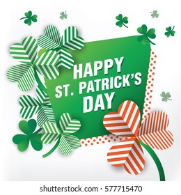 Template design cards, banner, poster for St. Patrick's Day. Clover in modern style. Vector illustration in the colors of the Irish flag.