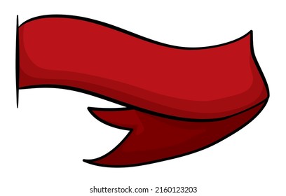 Template design in cartoon style of red ribbon with outlines, coming out from the left side.