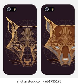 Template for the design of cases for phones with a fox face.