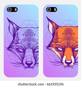 Template for the design of cases for phones with a fox face.