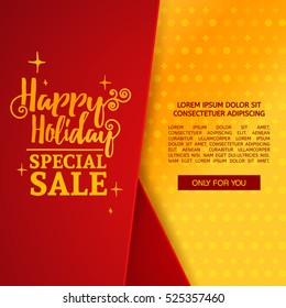 Template Design Christmas Banner With Vertical Tape. Happy Holiday Brochure With Decoration Tape For Xmas Sale. Poster Shiny Gold Background For A New Year Offer. Vector.