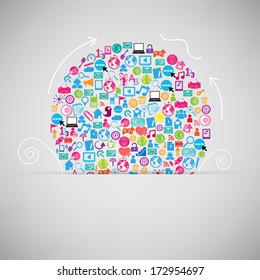 Template design circle with social network icons background 