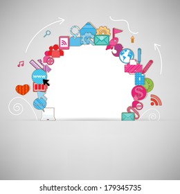 Template design circle with social network icons background