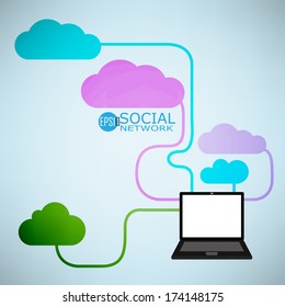 Template design Cloud and Notebook use idea with social network icons background