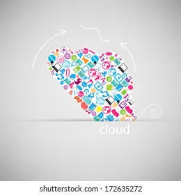 Template design Cloud with social network icons background 