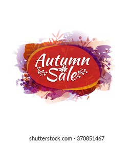 Template design colored autumn sticker, logo, label, coupon. Autumn discounts, sale, promotions, offers. Vector. 
