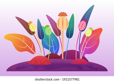 Template design of colorful forest leaves, neon plants background
