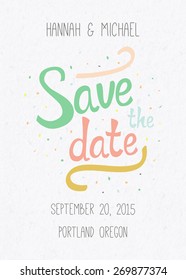 template design for colorfull Save the Date Concept with splash on a watercolor paper background. Vector card 5 x 7 inches
