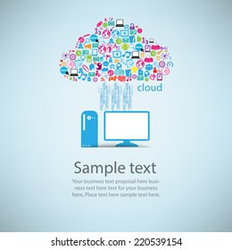 Template design computer idea with social network icons background, vector