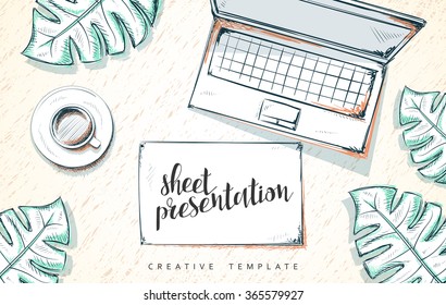 Template design concept sketch illustration for marketing. Concepts for Web banners and promotional. Design template for printing postcards, posters and presentations. Conceptual background.