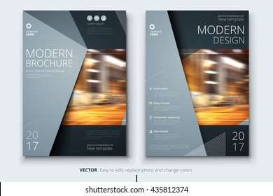 Template design. Corporate business template for brochure, annual report, catalog, magazine. Layout with modern silver elements and urban style photo. Creative poster, booklet, flyer or banner concept