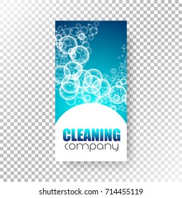 template design corporate identity cleaning company. Realistic bubbles knocked into the foam. Vector illustration