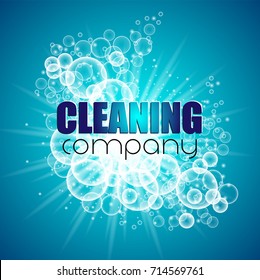 Template Design Corporate Identity Cleaning Company. Realistic Bubbles Knocked Into The Foam. Vector Illustration