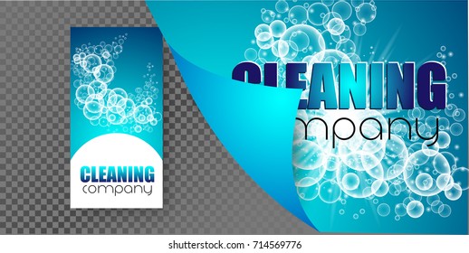 template design corporate identity cleaning company. Realistic bubbles knocked into the foam. Vector illustration