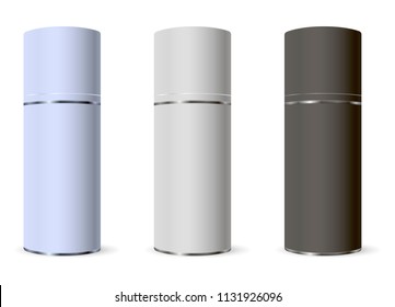 Template design cosmetics product mat metal spray bottles. Mockup for ads, advertising, branding, print, cover. Fashion 3d vector illustration.