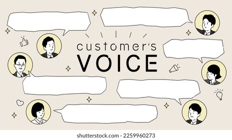 Template design of customer voice, with square speech bubble and illustration of person, vector