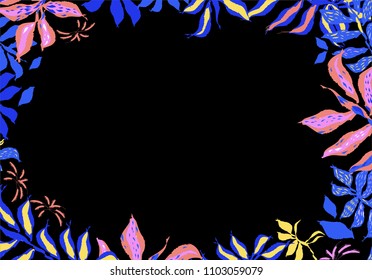 Template design, cute doodle leaves frame, modern style, your text here banner