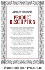 Template for design of diploma, certificate, advertisements, invitations or greeting cards.