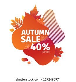 Template design discount banner for autumn season. Poster special fall sale with orange flower, leaf decoration. Trandy Layout badge for autumnal offer on natural, floral gradient background. Vector