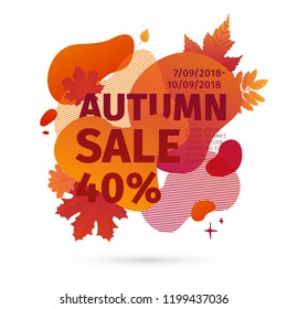 Template design discount banner for autumn season. Poster special fall sale with orange flower, leaf decoration. Trandy Layout badge for autumnal offer on natural, floral gradient background. Vector.