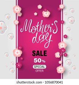 Template design discount banner for happy mother's day. Vertical poster for special mother's day sale with flower decoration. 