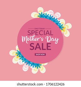 Template design discount banner for happy mother's day.Mothers day sale banner template for social media advertising, invitation or poster design with paper art flowers background