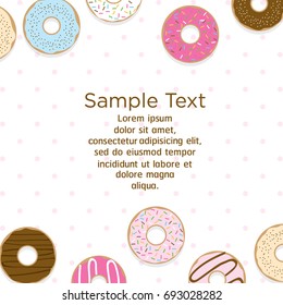 Template design with donuts on polka dots soft pink background