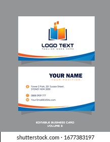 A template design for double side business card with free logo in orange and blue color combo