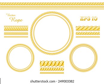 Template of design elements. Vector set of different thickness seamless ropes and rope frame isolated on white background