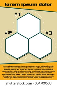 Template design of ethnic colorful trifold brochure with polygons. Editable and light vector with places for photos. Proportionally A4. Vector