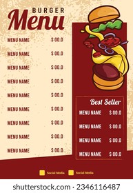 Vorlagendesign des Fast-Food-Menüs mit Hamburger- und Hot-Hund-Vektorgrafik