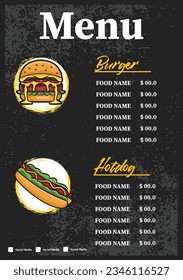 template design of Fast food menu with burger and hotdog vector