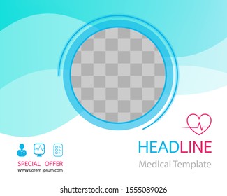 Template design and flat icons for a report and medical brochure design, with space for your picture.