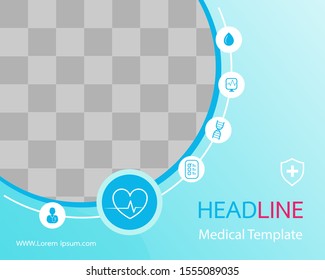 Template design and flat icons for a report and medical brochure design, with space for your picture.