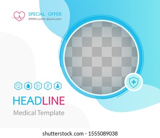 Template design and flat icons for a report and medical brochure design, with space for your picture.