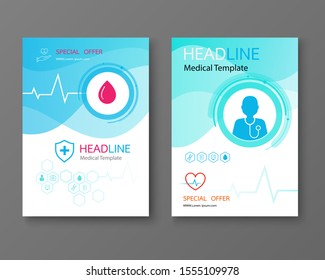 Template design and flat icons for a report and medical brochure design, with space for your picture.