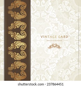 Template for design with floral border on seamless background. Vector illustration