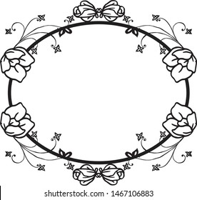 Template for design, with floral frame, black silhouette isolated on white background. Vector