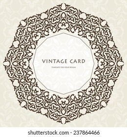 Template for design with floral round border on seamless background. Vector illustration