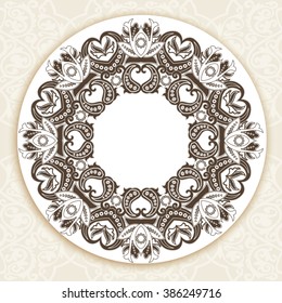 Template for design with floral round border on seamless background. Vector illustration