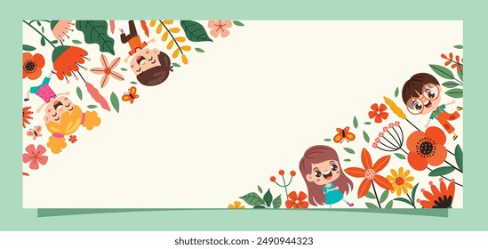 Template Design With Flowers And Kids