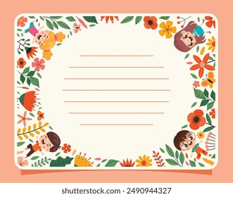 Template Design With Flowers And Kids