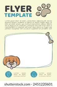 Template design for flyer, booklet, poster related to pets, dog products and services. Vector editable layout for print