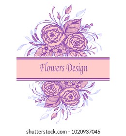Template design flyer label package with Hand drawn flowers bouquet  pink lilac on white or for decoration Wedding invitation  congratulation or  for decoration package of cosmetic perfume